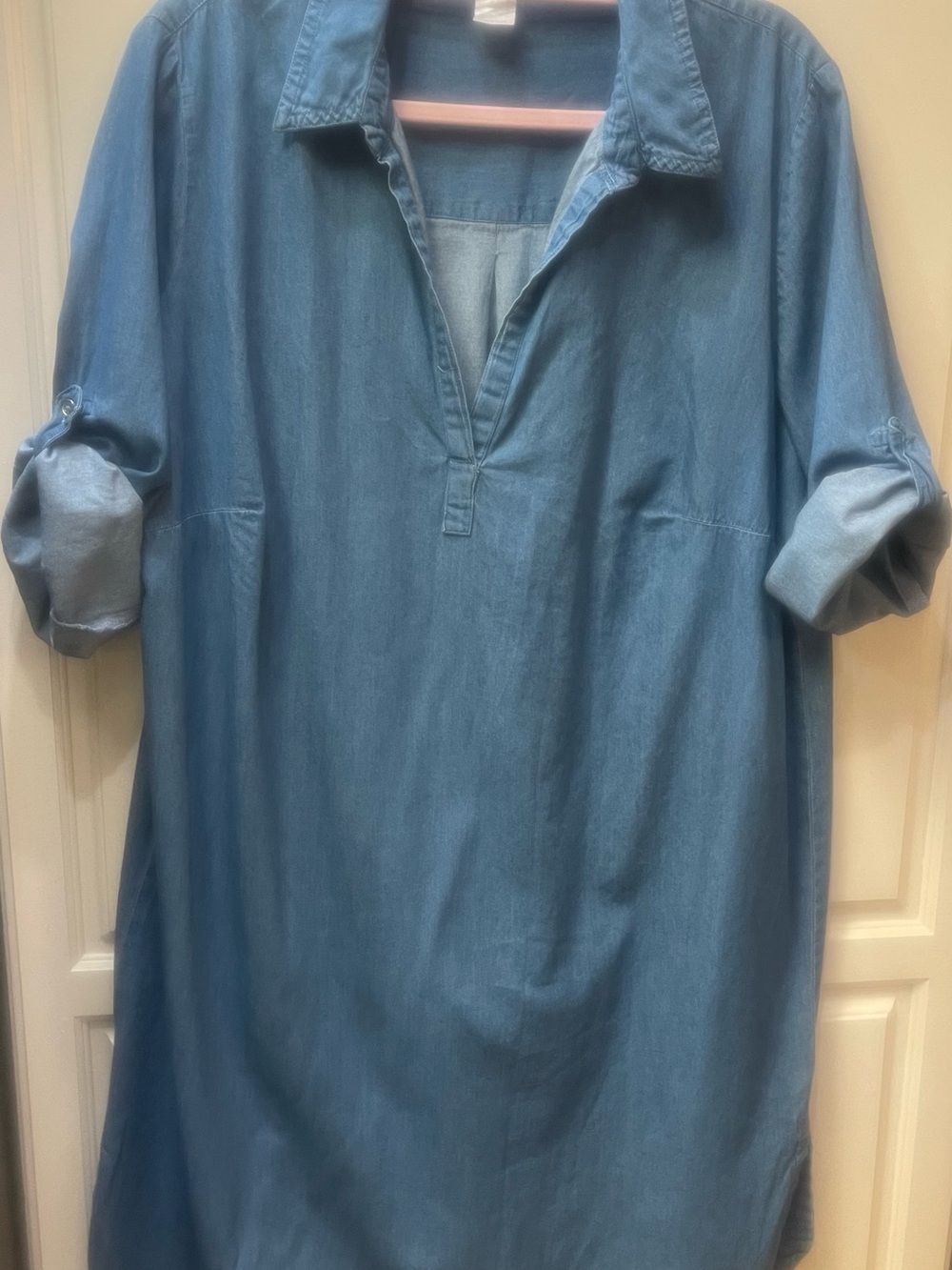 Collection L Denim Chambray Shift Shirt Dress Light Wash Roll Tab Size 18